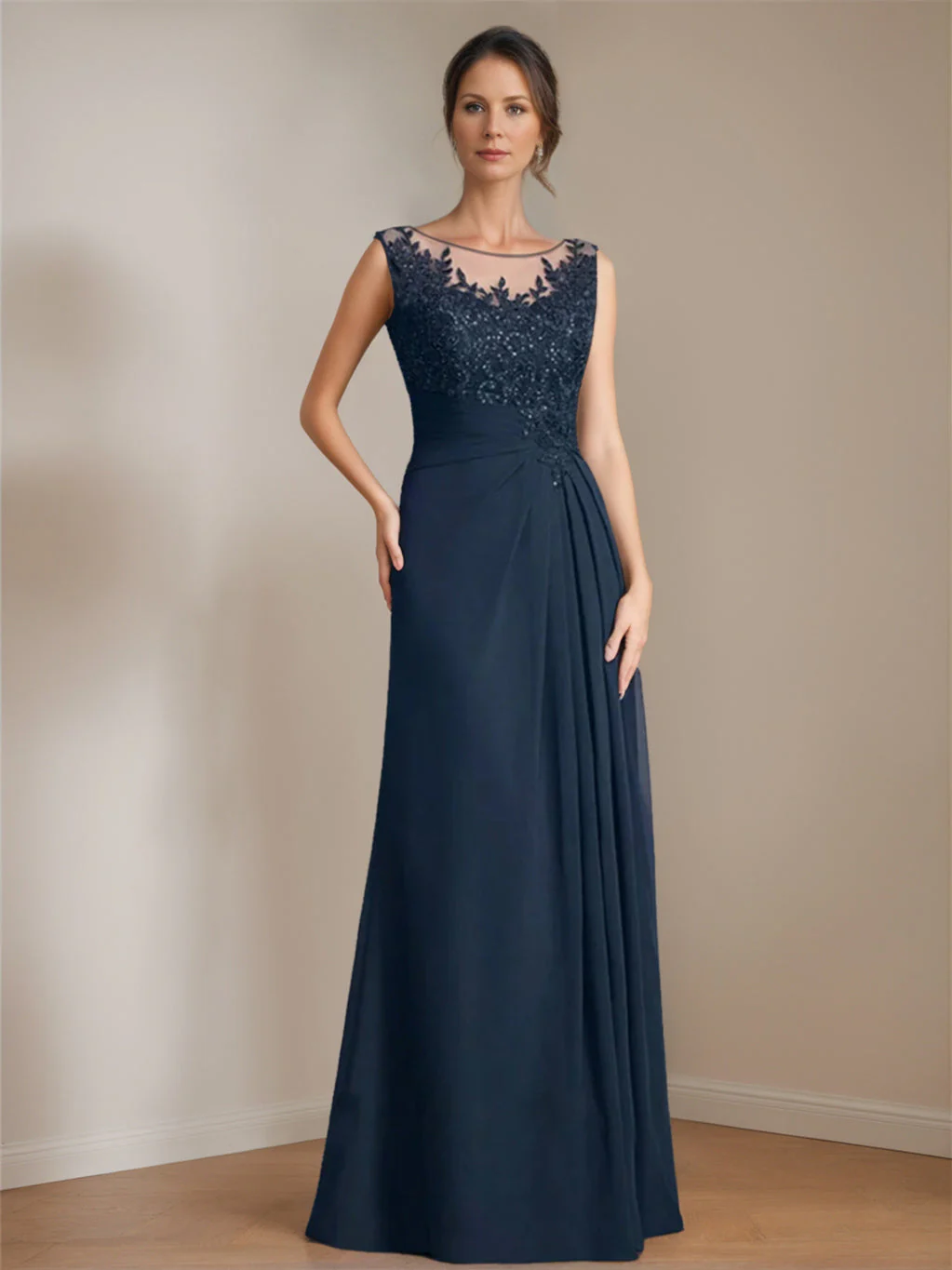 A-Line/Princess Scoop Floor-Length Mother of the Bride Dresses with Pleated & Sequins - Image 5
