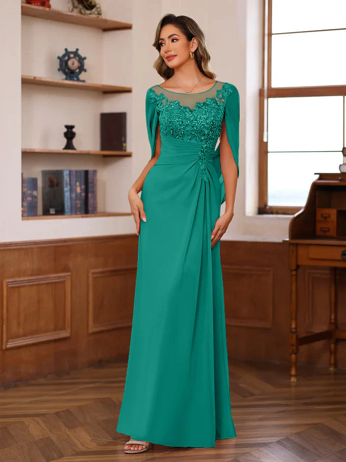 A-Line/Princess Scoop Floor-Length Mother of the Bride Outfits with Pleated & Sequins - Image 33