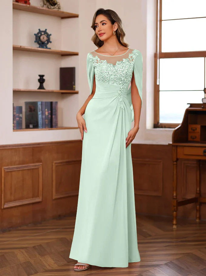 A-Line/Princess Scoop Floor-Length Mother of the Bride Outfits with Pleated & Sequins - Image 36