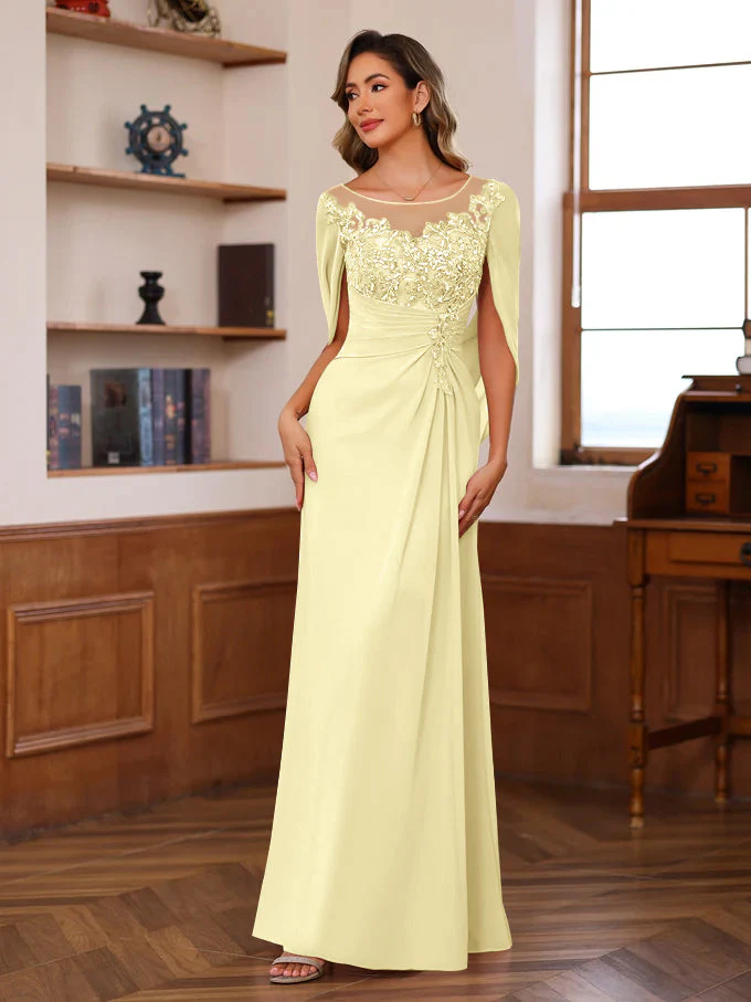 A-Line/Princess Scoop Floor-Length Mother of the Bride Outfits with Pleated & Sequins - Image 61