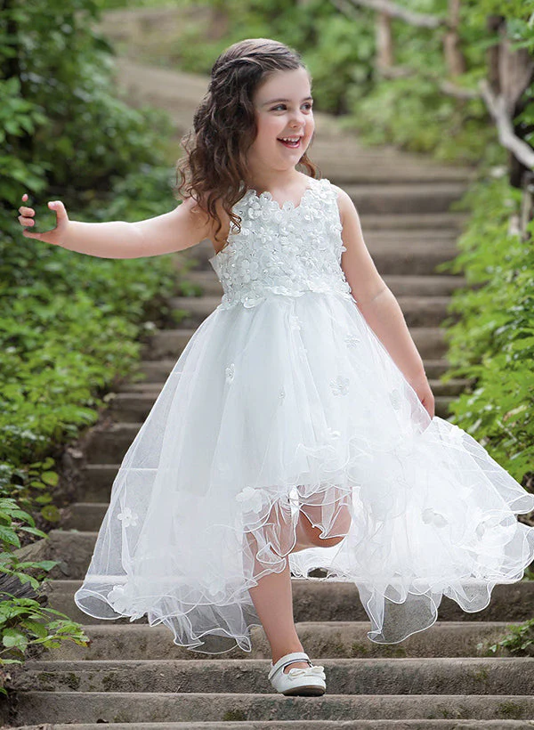 A-Line/Princess Scoop Flower Girl Dresses With Applique - Image 3