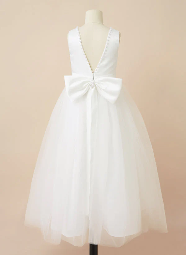 A-Line/Princess Scoop Flower Girl Dresses With Bow - Image 2