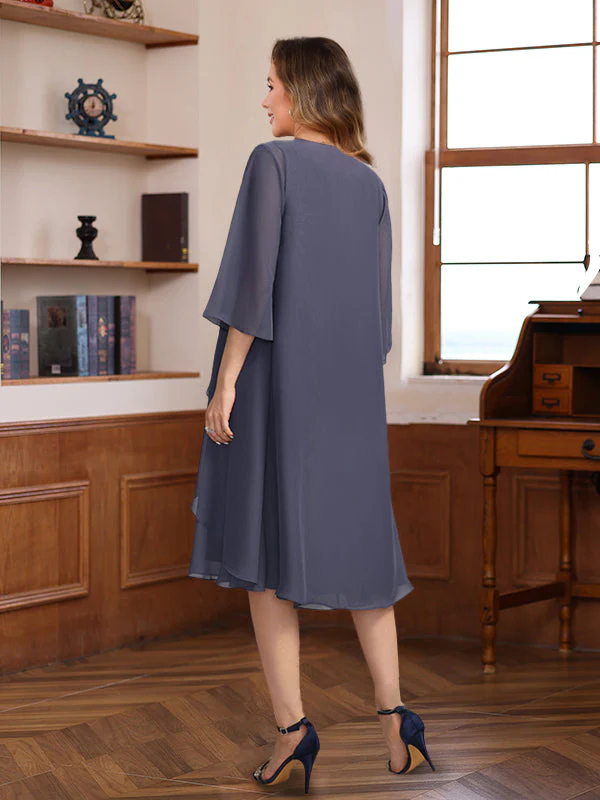 A-Line/Princess Scoop Knee-Length Mother of the Bride & Groom Dresses with Jacket & Beads & Ruffles - Image 2