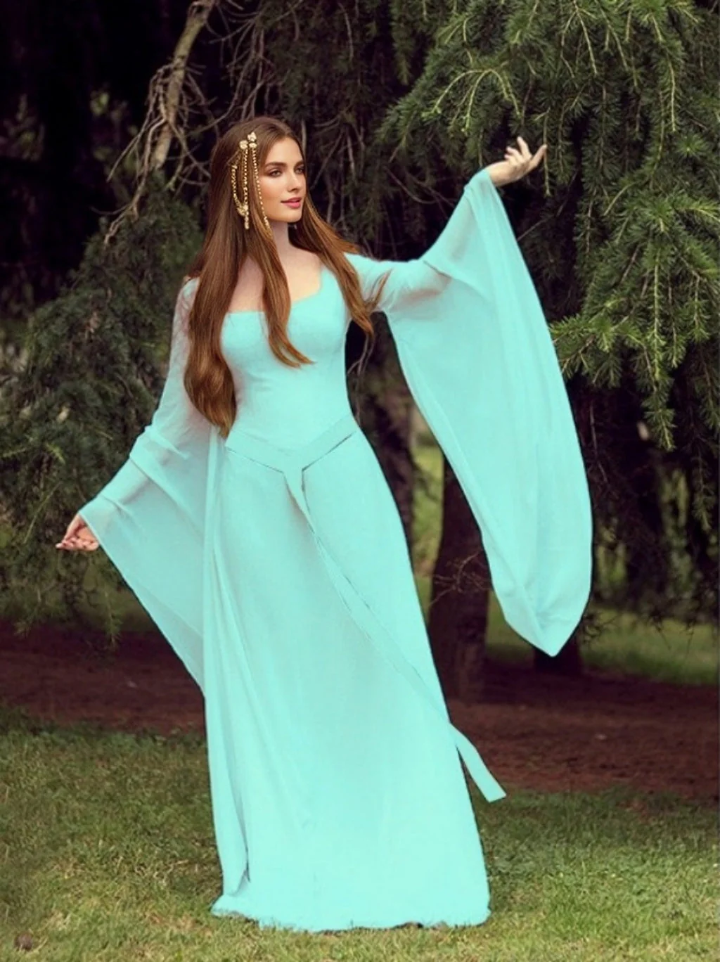 A-Line/Princess Scoop Long Sleeves Floor-Length Retro Vintage Medieval Renaissance Dress - Image 2