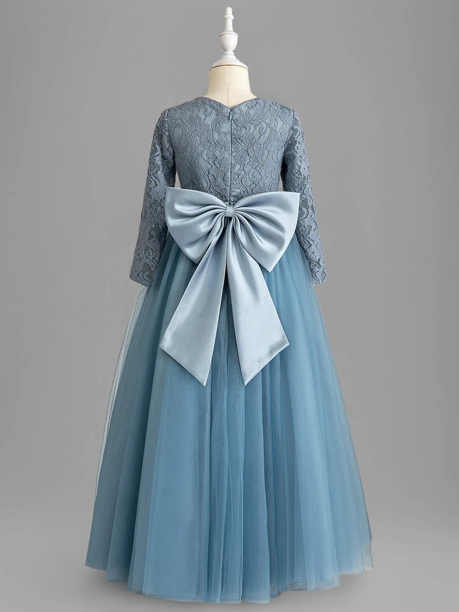A-Line/Princess Scoop Long Sleeves Flower Girl Dresses with Bow & Appliques - Image 6