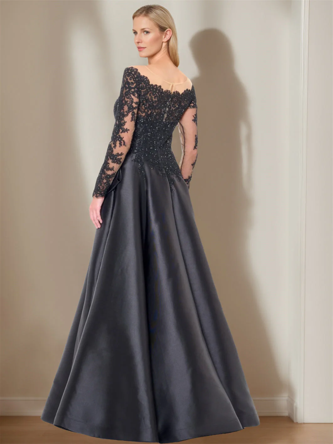 A-Line/Princess Scoop Long Sleeves Tea-Length Wedding Dress With Bowknot - Image 3