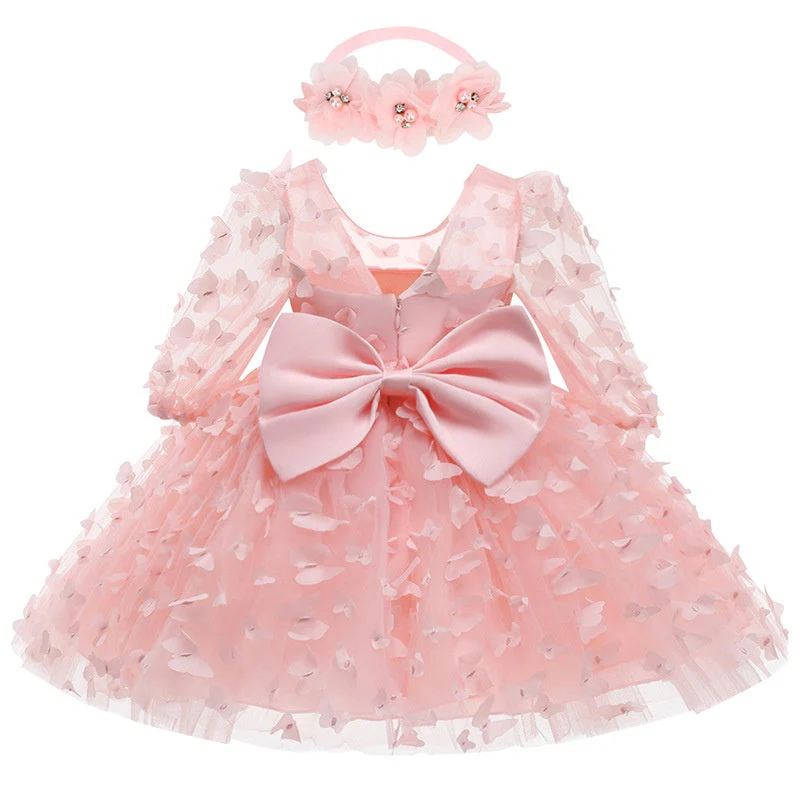 A-Line/Princess Scoop Neck 3/4 Length Sleeves Knee-Length Flower Girl Dress with 3D Butterfly - Image 2