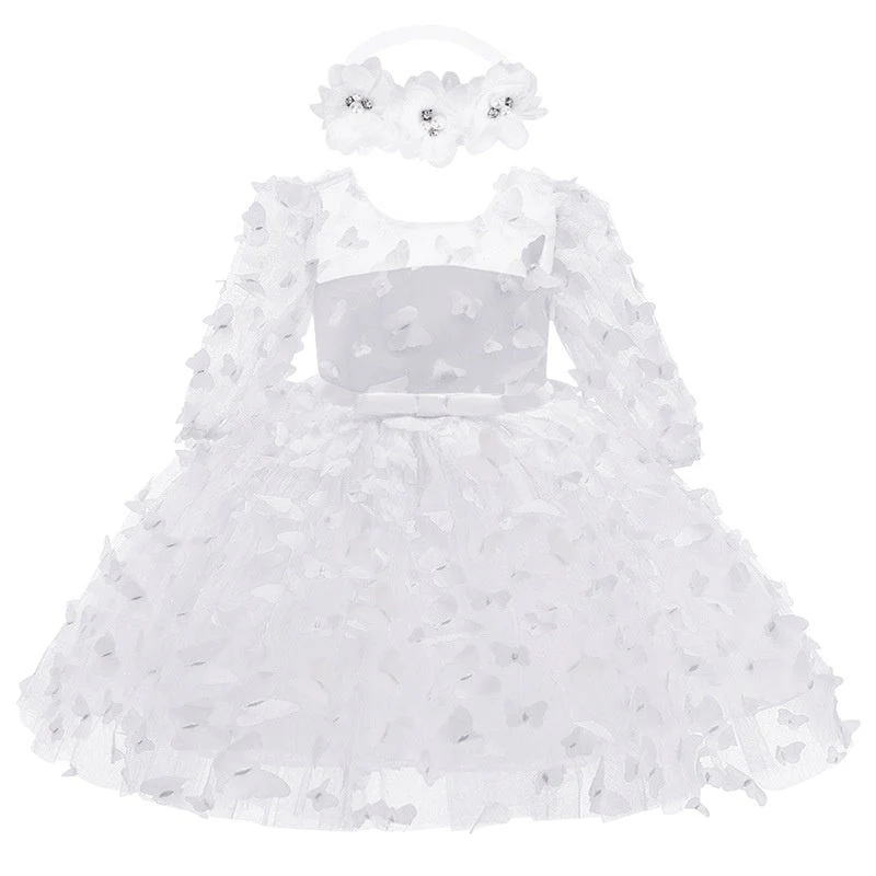 A-Line/Princess Scoop Neck 3/4 Length Sleeves Knee-Length Flower Girl Dress with 3D Butterfly - Image 4