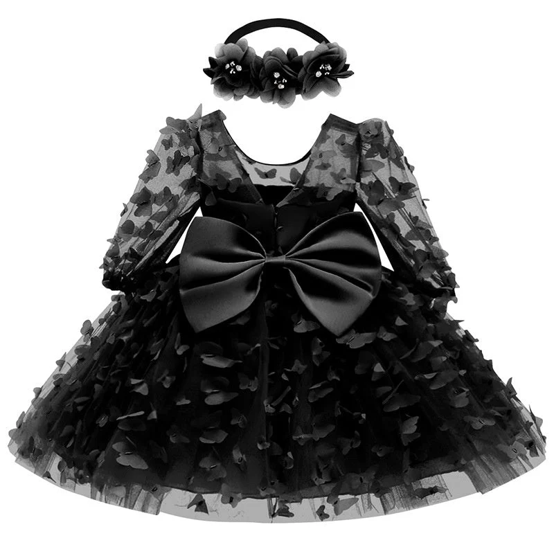 A-Line/Princess Scoop Neck 3/4 Length Sleeves Knee-Length Flower Girl Dress with 3D Butterfly - Image 5