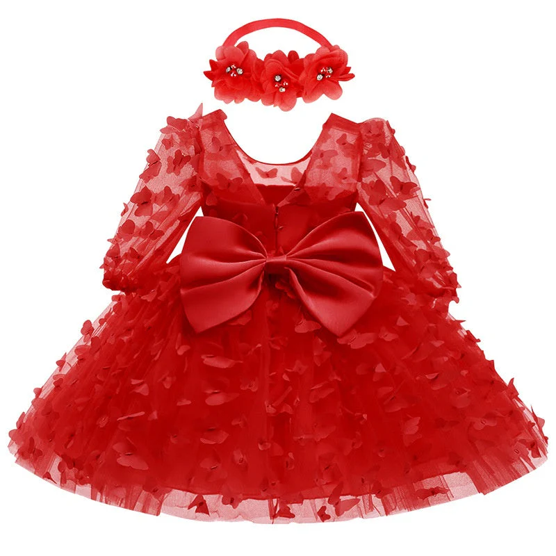 A-Line/Princess Scoop Neck 3/4 Length Sleeves Knee-Length Flower Girl Dress with 3D Butterfly - Image 6