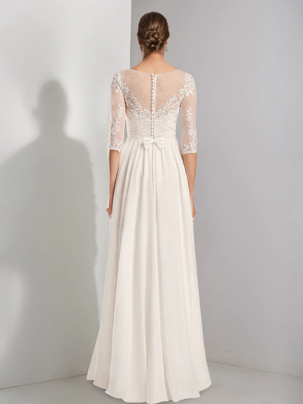 A-Line/Princess Scoop Neck Half Sleeves Floor-length Lace Wedding Dress with Appliques - Image 2