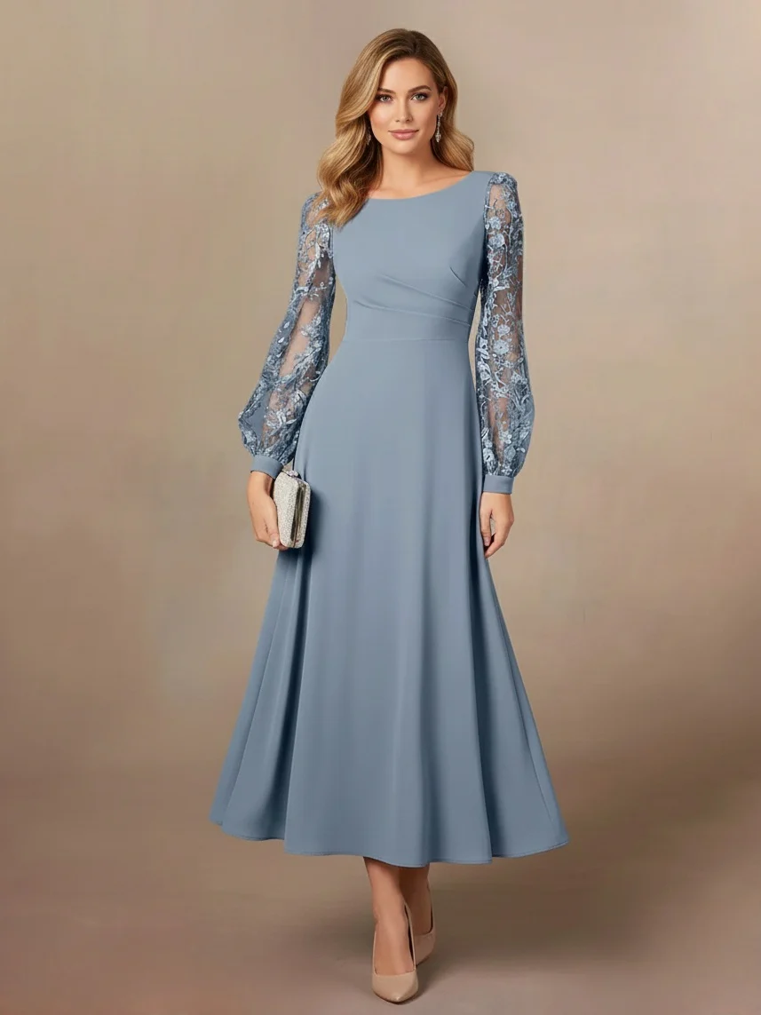 A-Line/Princess Scoop-Neck Lantern Sleeve Mother of the Bride Dresses with Appliques