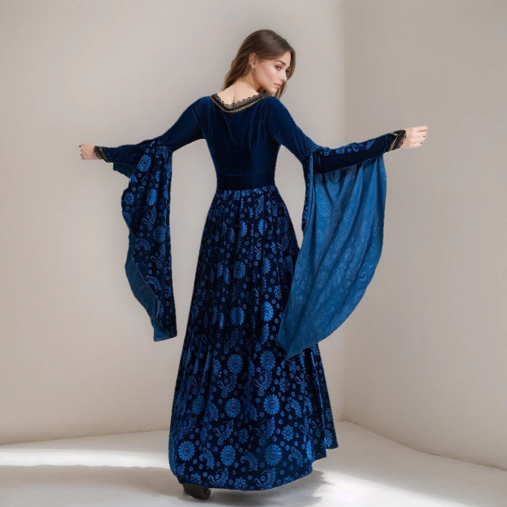 A-Line/Princess Scoop Neck Long Sleeves Ankle-Length Medieval Halloween Court Witch Dress with Cloak - Image 4