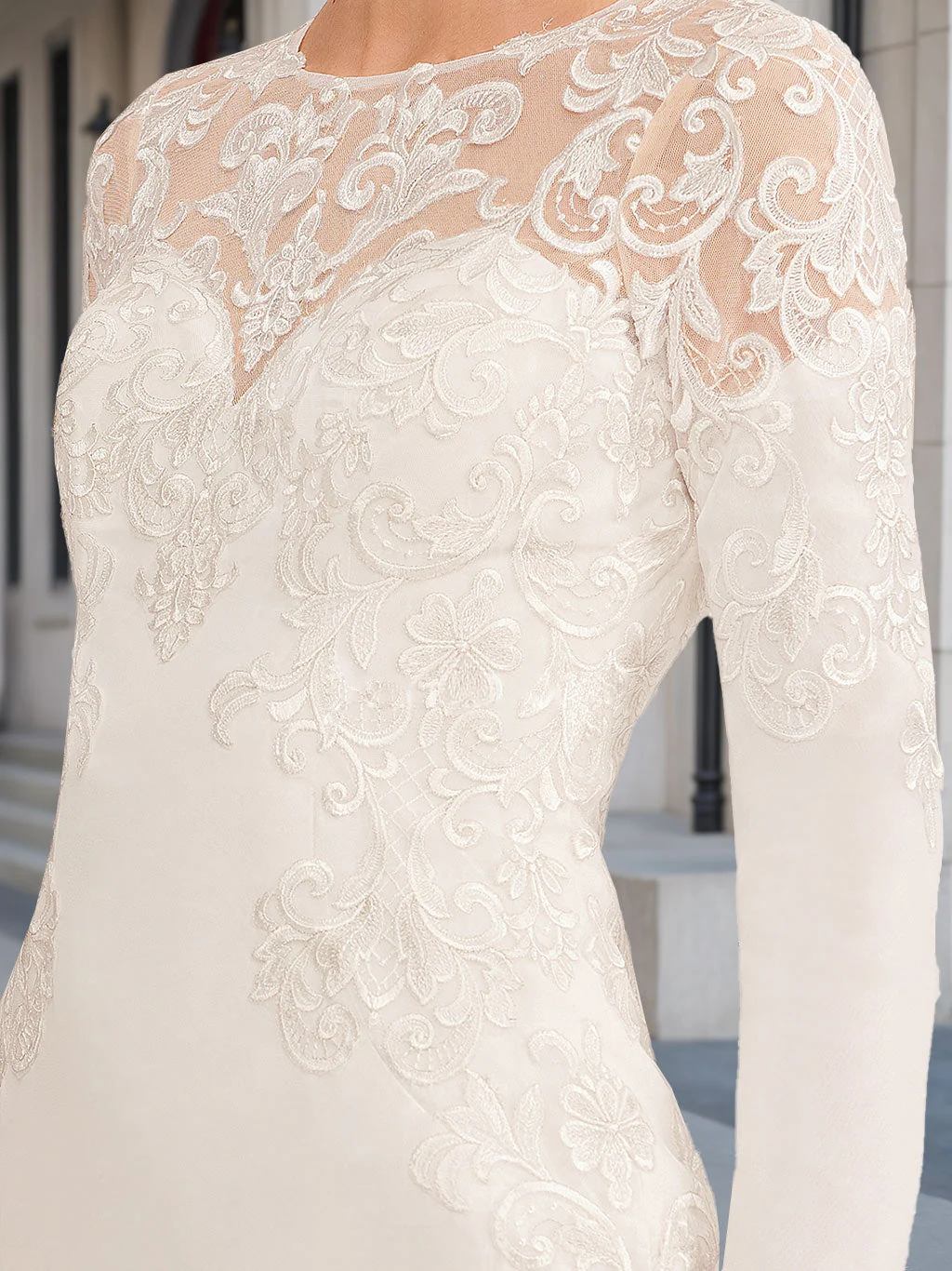 A-Line/Princess Scoop Neck Long Sleeves Floor-length Wedding Dress with Appliques - Image 3