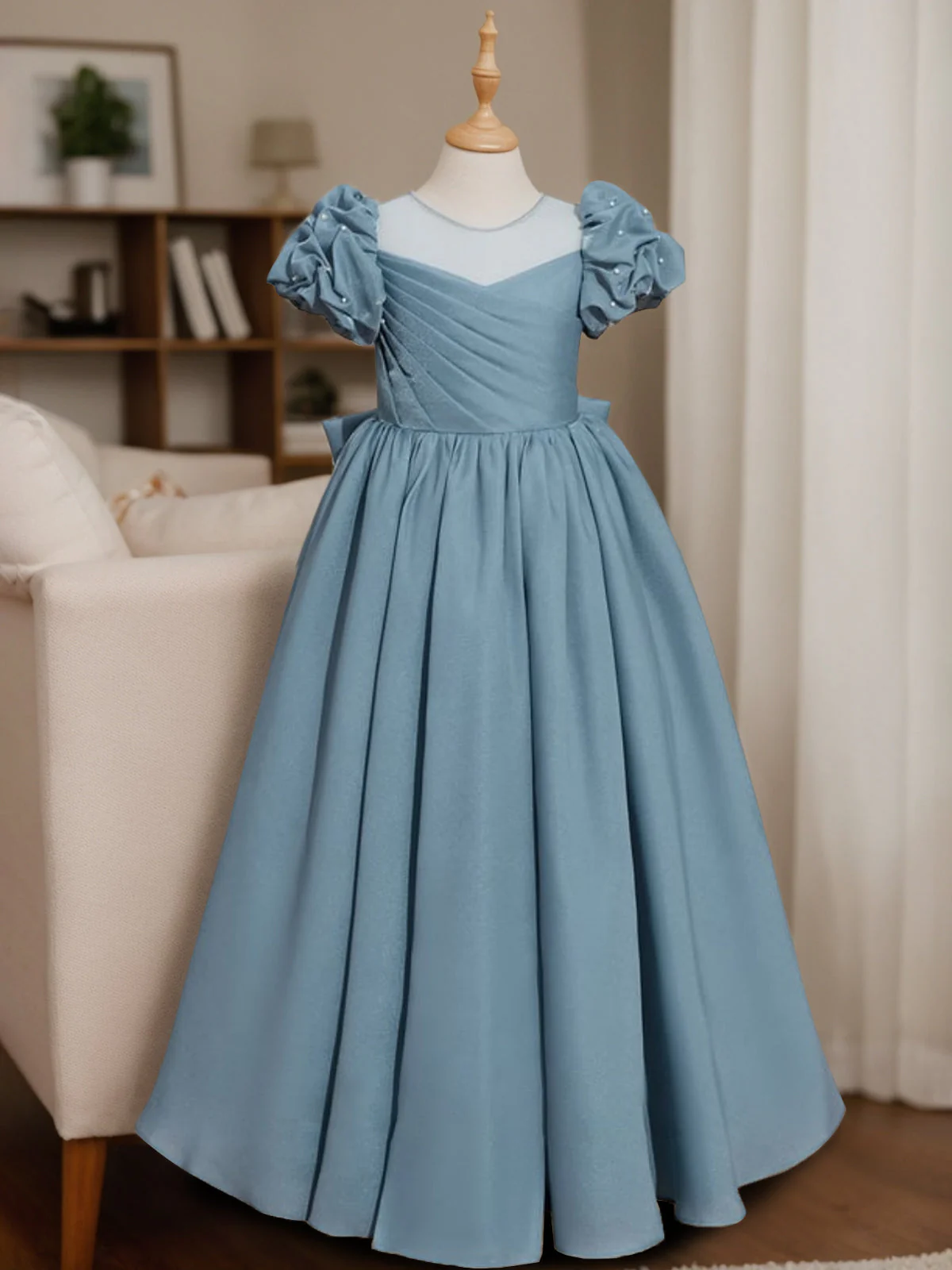 A-Line/Princess Scoop Neck Short Sleeves Floor-Length Flower Girl Dress with Ruffles - Image 3