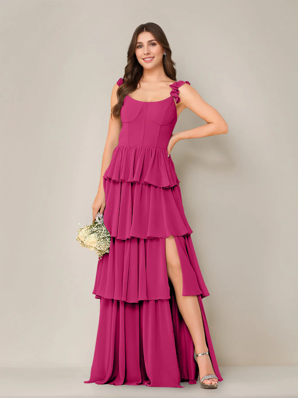 A-Line/Princess Scoop Neck Sleeveless Floor-Length Bridesmaid Dress with Ruffles & Split Side - Image 21