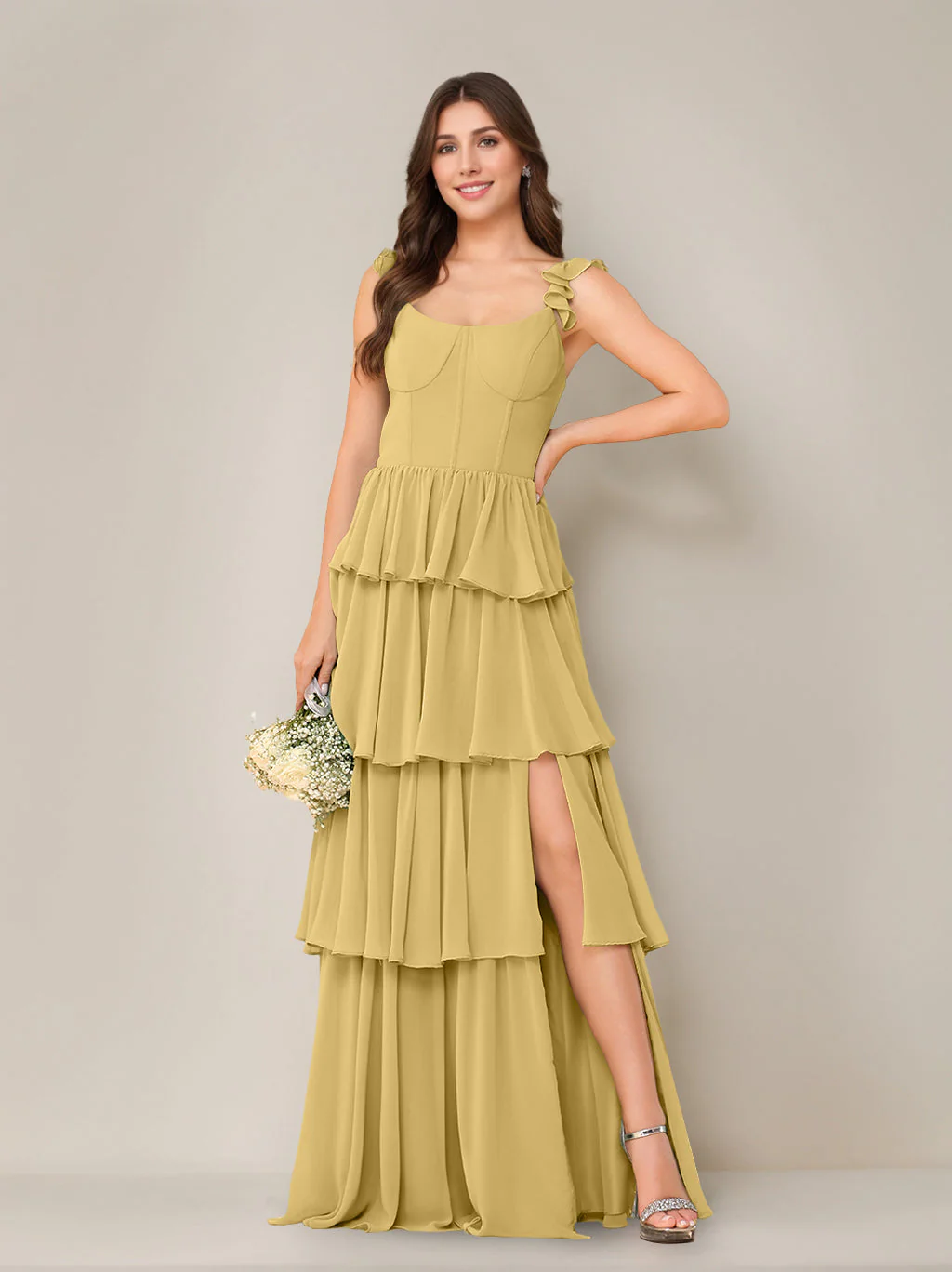 A-Line/Princess Scoop Neck Sleeveless Floor-Length Bridesmaid Dress with Ruffles & Split Side - Image 22
