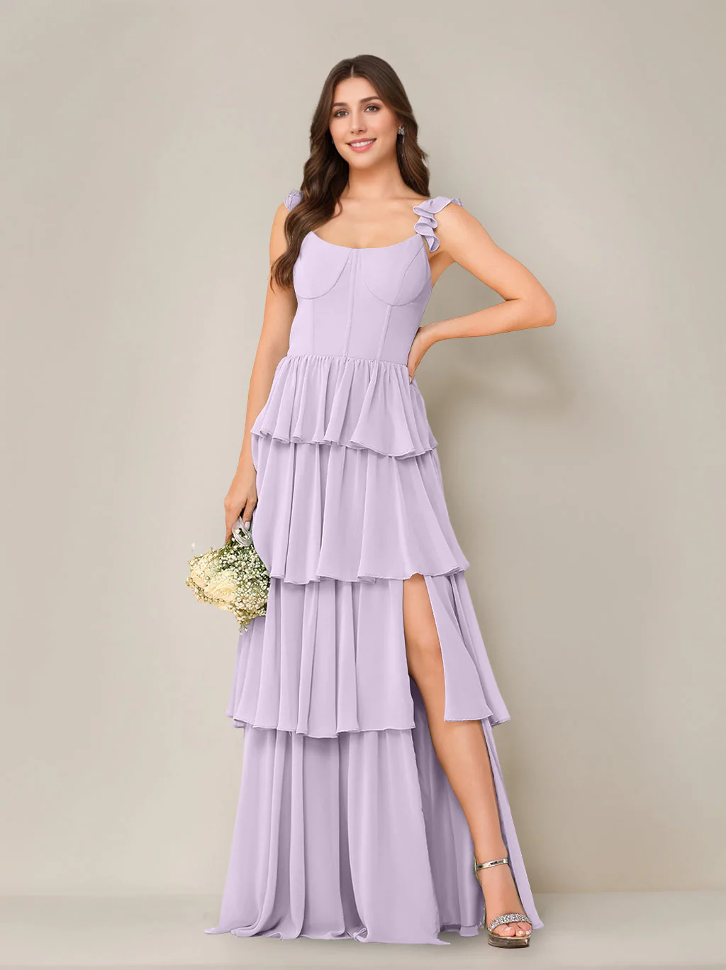 A-Line/Princess Scoop Neck Sleeveless Floor-Length Bridesmaid Dress with Ruffles & Split Side - Image 29