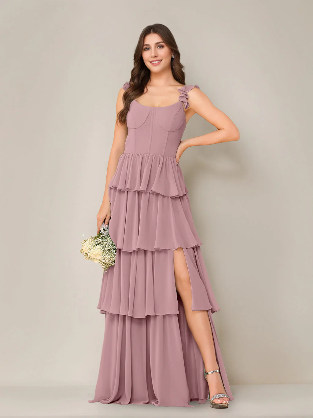 A-Line/Princess Scoop Neck Sleeveless Floor-Length Bridesmaid Dress with Ruffles & Split Side - Image 30