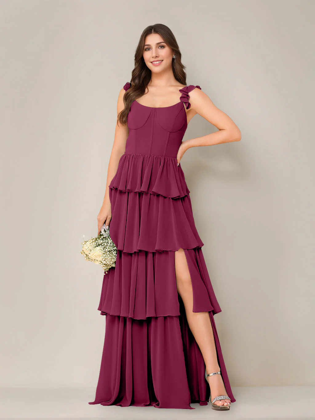 A-Line/Princess Scoop Neck Sleeveless Floor-Length Bridesmaid Dress with Ruffles & Split Side - Image 36