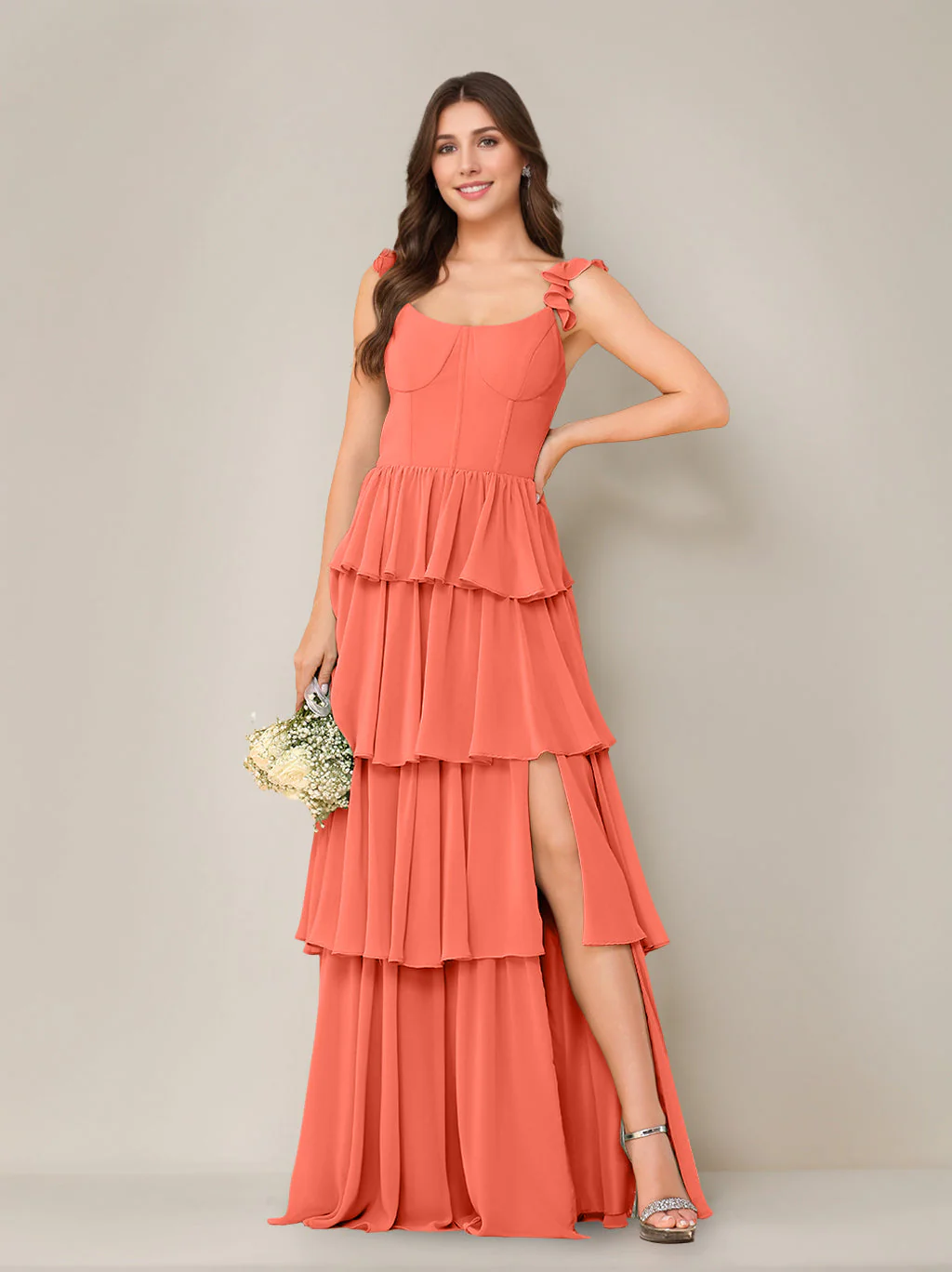 A-Line/Princess Scoop Neck Sleeveless Floor-Length Bridesmaid Dress with Ruffles & Split Side - Image 37