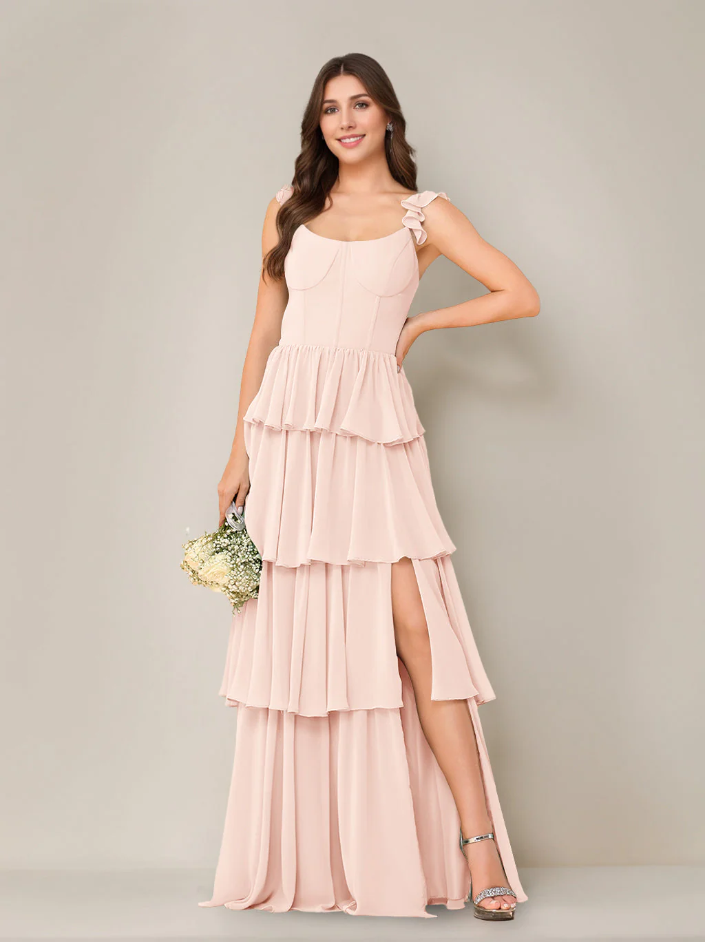 A-Line/Princess Scoop Neck Sleeveless Floor-Length Bridesmaid Dress with Ruffles & Split Side - Image 39
