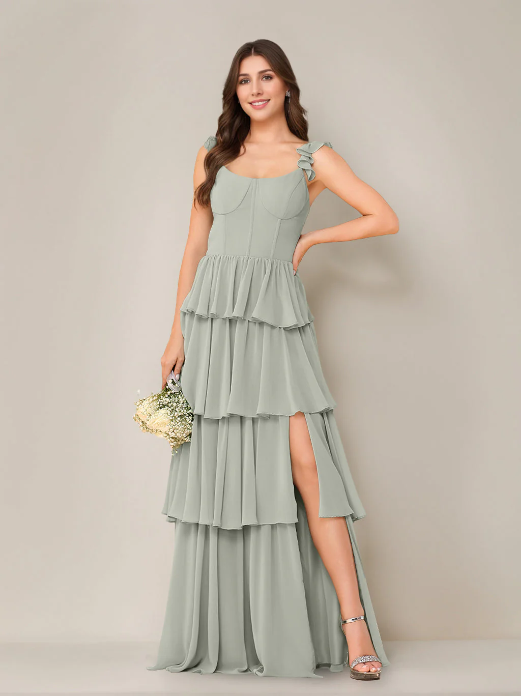 A-Line/Princess Scoop Neck Sleeveless Floor-Length Bridesmaid Dress with Ruffles & Split Side - Image 46