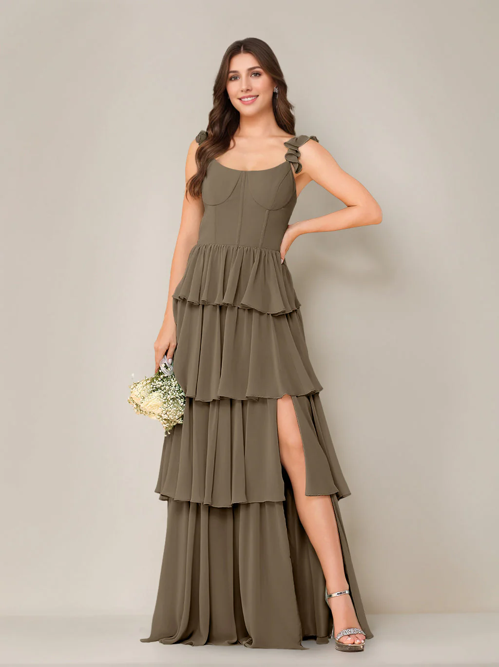 A-Line/Princess Scoop Neck Sleeveless Floor-Length Bridesmaid Dress with Ruffles & Split Side - Image 51