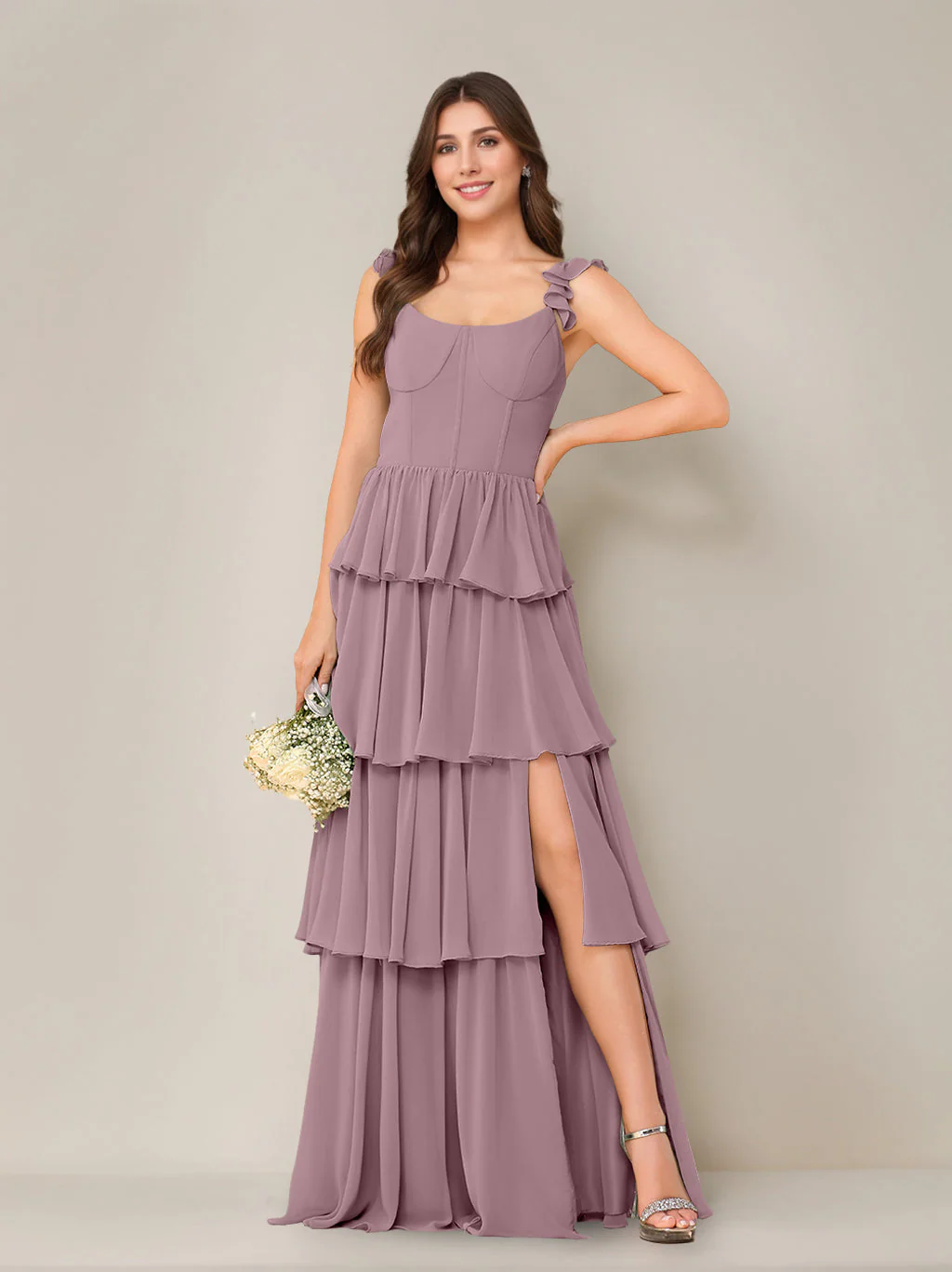 A-Line/Princess Scoop Neck Sleeveless Floor-Length Bridesmaid Dress with Ruffles & Split Side - Image 55