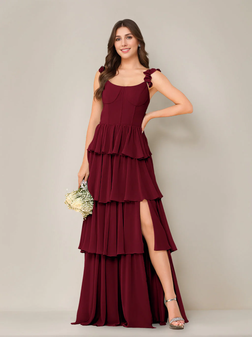 A-Line/Princess Scoop Neck Sleeveless Floor-Length Bridesmaid Dress with Ruffles & Split Side - Image 6