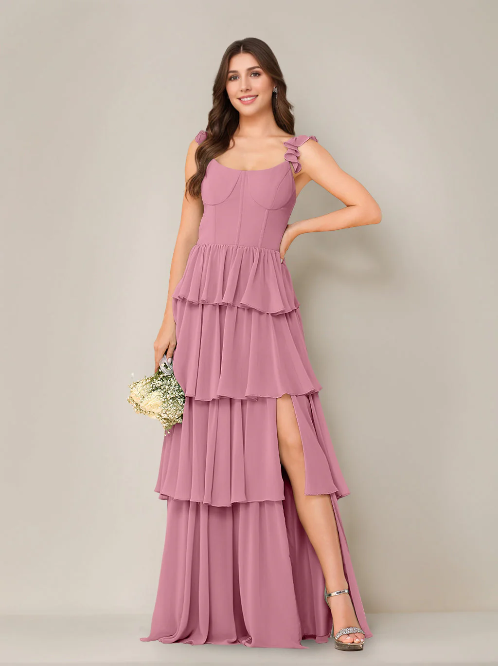 A-Line/Princess Scoop Neck Sleeveless Floor-Length Bridesmaid Dress with Ruffles & Split Side - Image 8