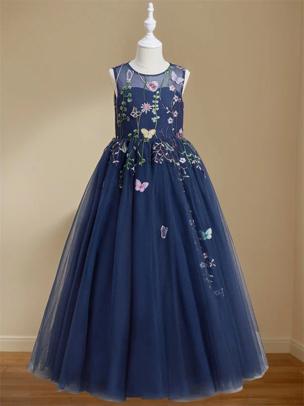 A-Line/Princess Scoop Neck Sleeveless Floor-Length Flower Girl Dress with Embroidery - Image 3