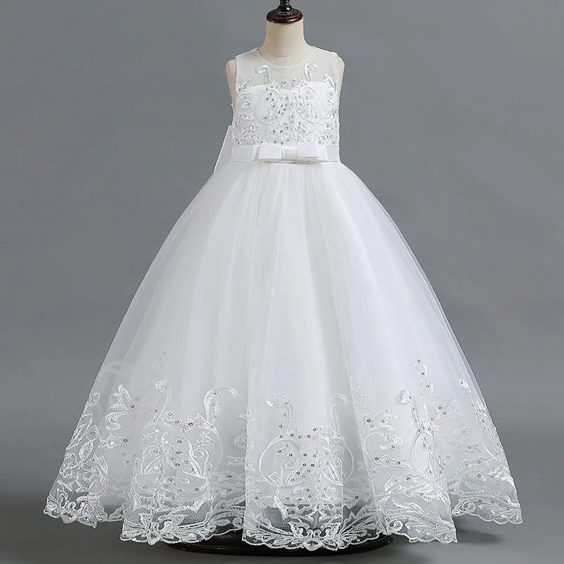 A-Line/Princess Scoop Neck Sleeveless Tulle Flower Girl Dress with Lace Appliques & Bow - Image 18