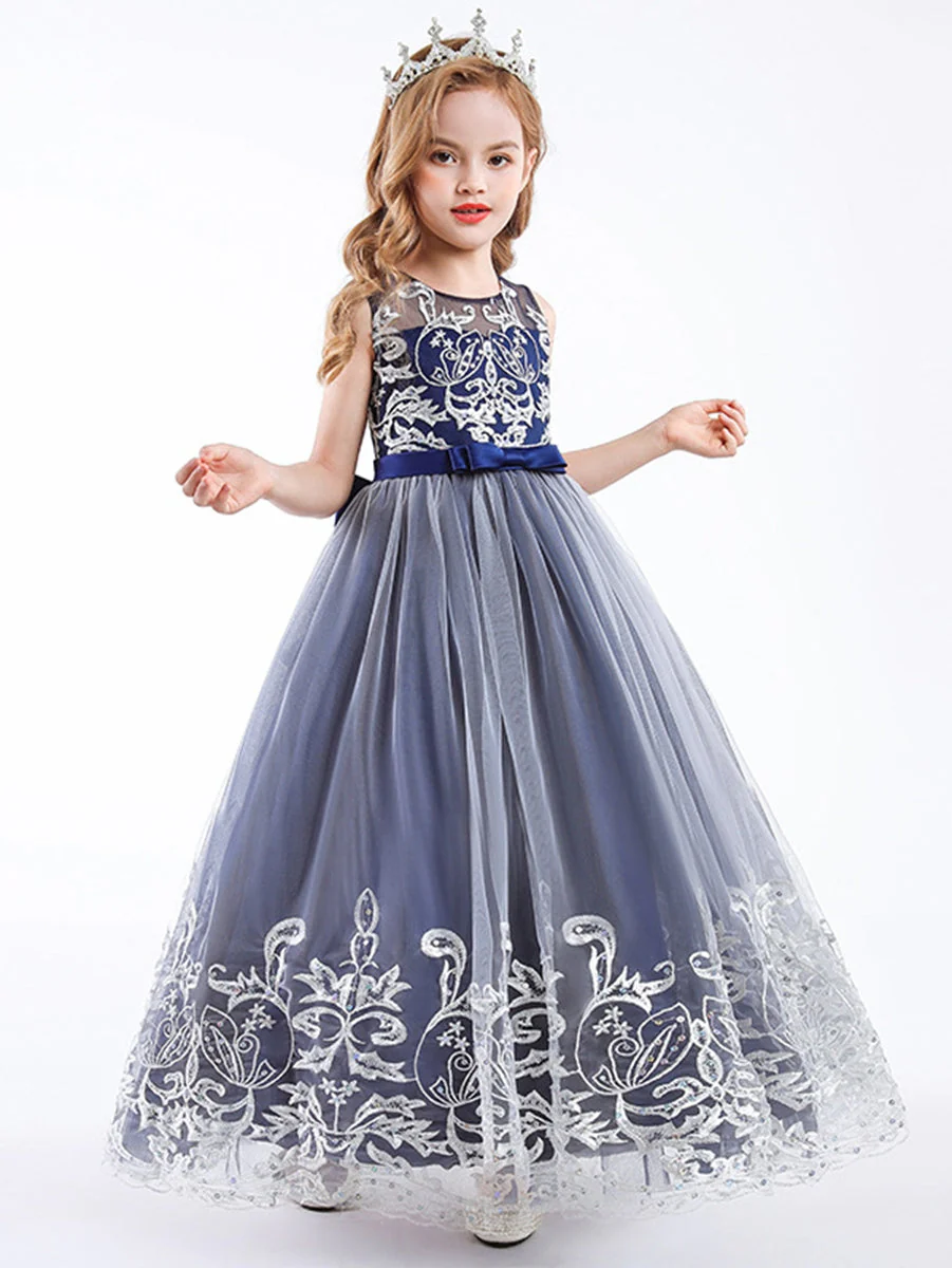 A-Line/Princess Scoop Neck Sleeveless Tulle Flower Girl Dress with Lace Appliques & Bow - Image 4