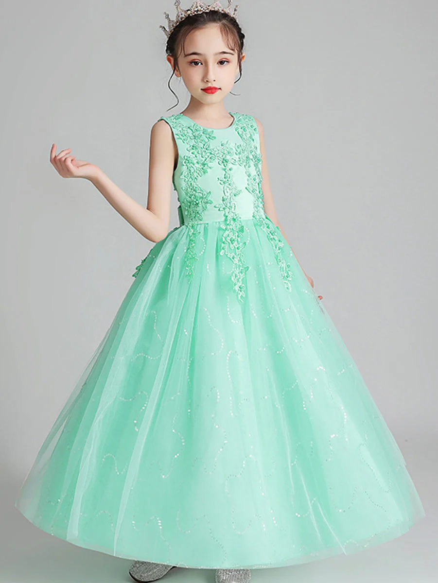 A-Line/Princess Scoop Neck Sleeveless Tulle Flower Girl Dress with Lace Appliques & Ruffles - Image 10