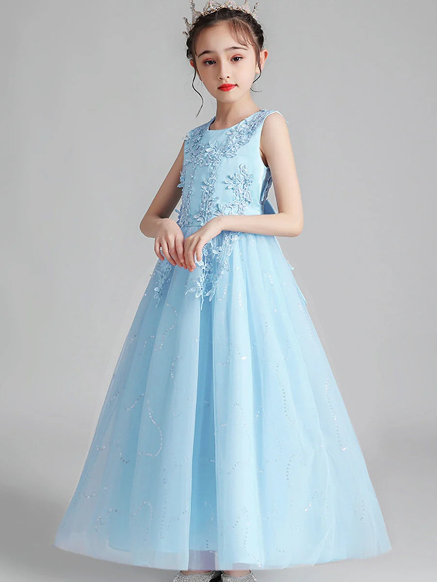 A-Line/Princess Scoop Neck Sleeveless Tulle Flower Girl Dress with Lace Appliques & Ruffles - Image 11