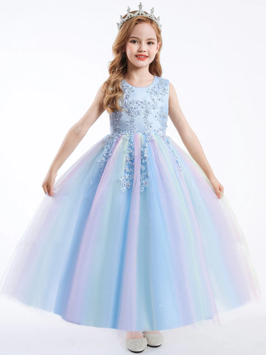 A-Line/Princess Scoop Neck Sleeveless Tulle Flower Girl Dress with Lace Appliques & Ruffles - Image 13