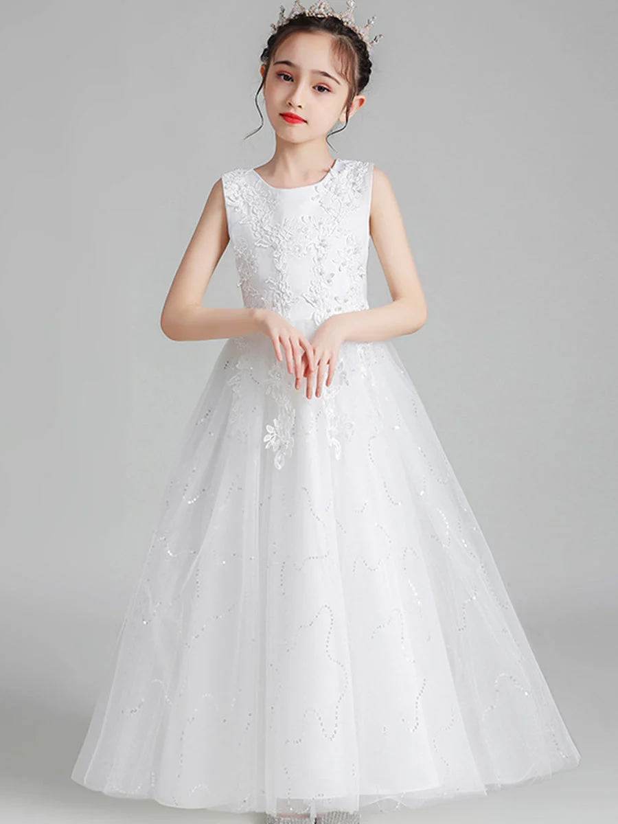 A-Line/Princess Scoop Neck Sleeveless Tulle Flower Girl Dress with Lace Appliques & Ruffles - Image 3