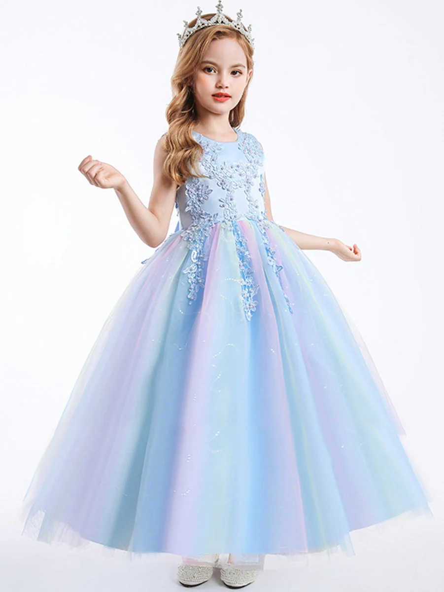 A-Line/Princess Scoop Neck Sleeveless Tulle Flower Girl Dress with Lace Appliques & Ruffles - Image 5