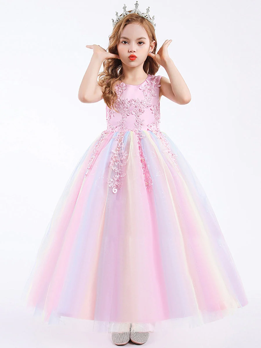 A-Line/Princess Scoop Neck Sleeveless Tulle Flower Girl Dress with Lace Appliques & Ruffles - Image 6