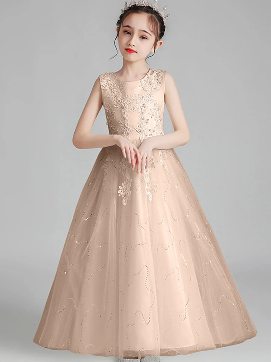 A-Line/Princess Scoop Neck Sleeveless Tulle Flower Girl Dress with Lace Appliques & Ruffles - Image 8