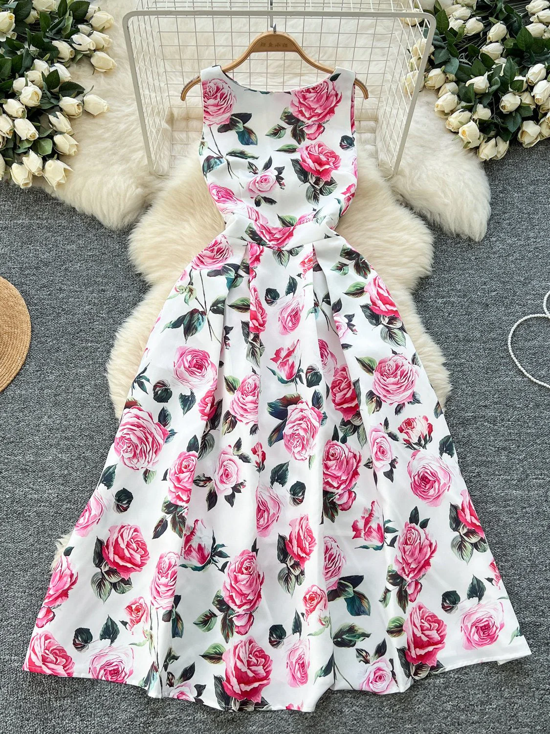 A-Line/Princess Scoop Printed Wedding Guest Dresses Tea-Length Sleeveless Floral - Image 3