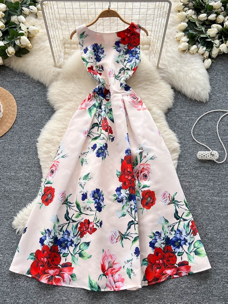 A-Line/Princess Scoop Printed Wedding Guest Dresses Tea-Length Sleeveless Floral - Image 4