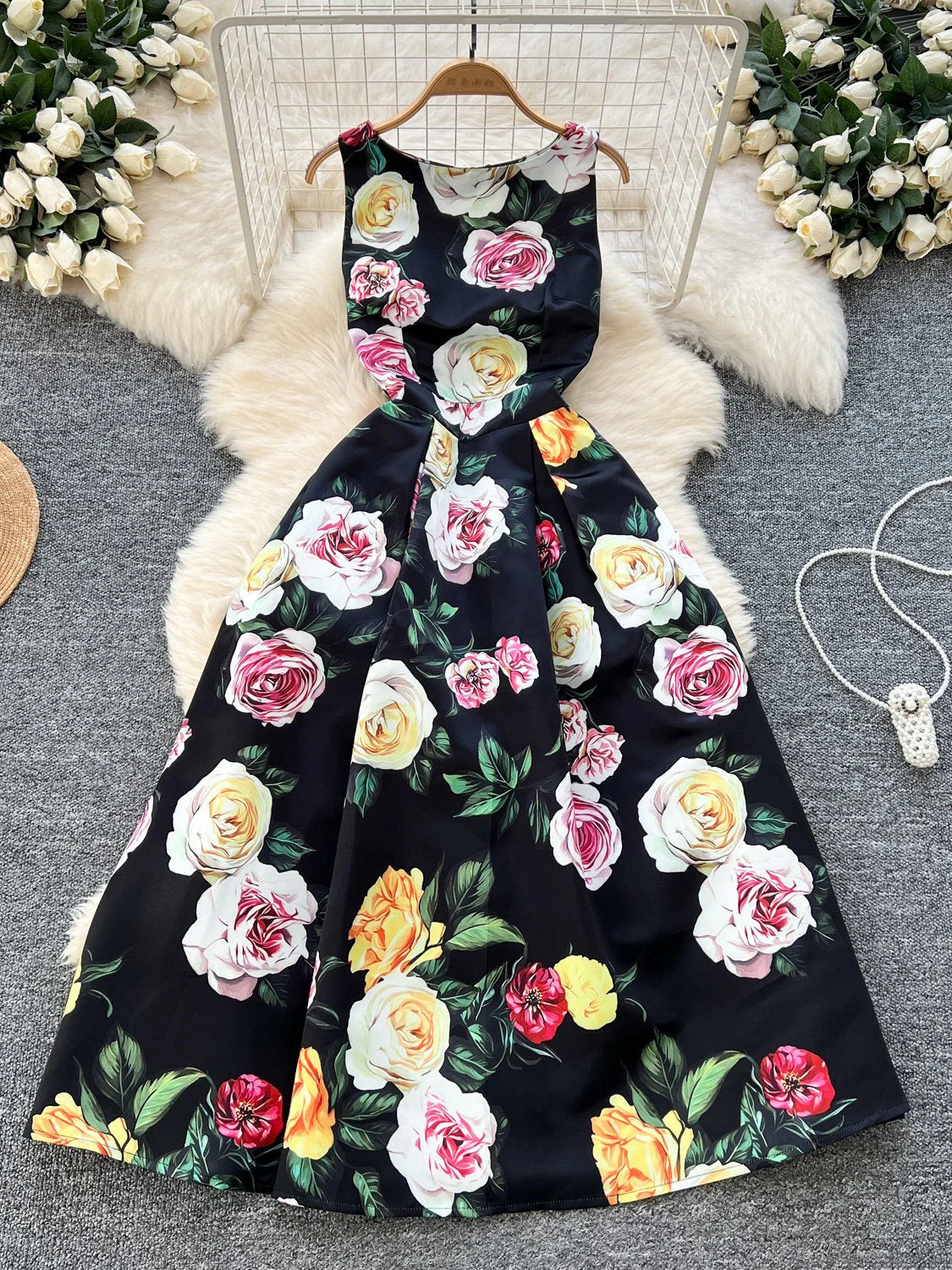 A-Line/Princess Scoop Printed Wedding Guest Dresses Tea-Length Sleeveless Floral - Image 5