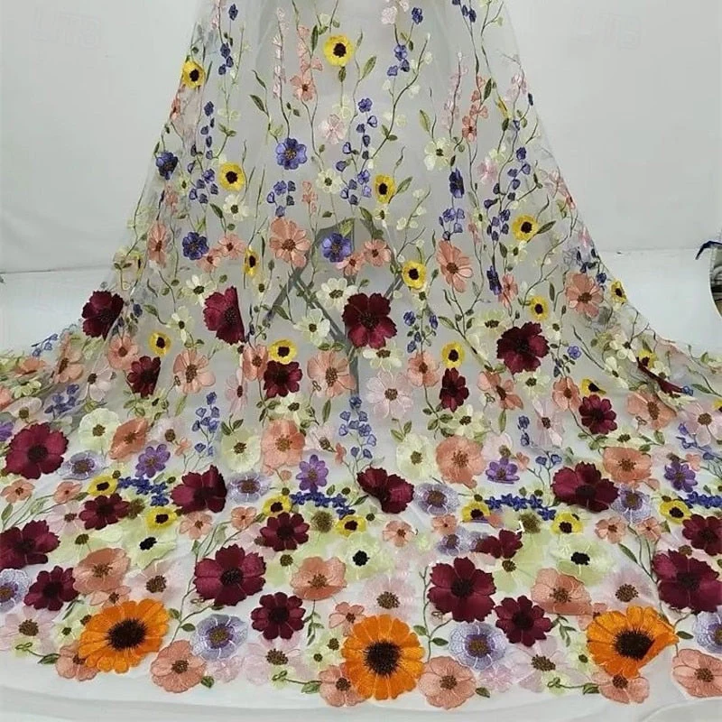A-Line/Princess Scoop Satin Evening Dresses with Split Side 3/4 Sleeves Floor-Length Lace Floral Party Dresses - Image 5