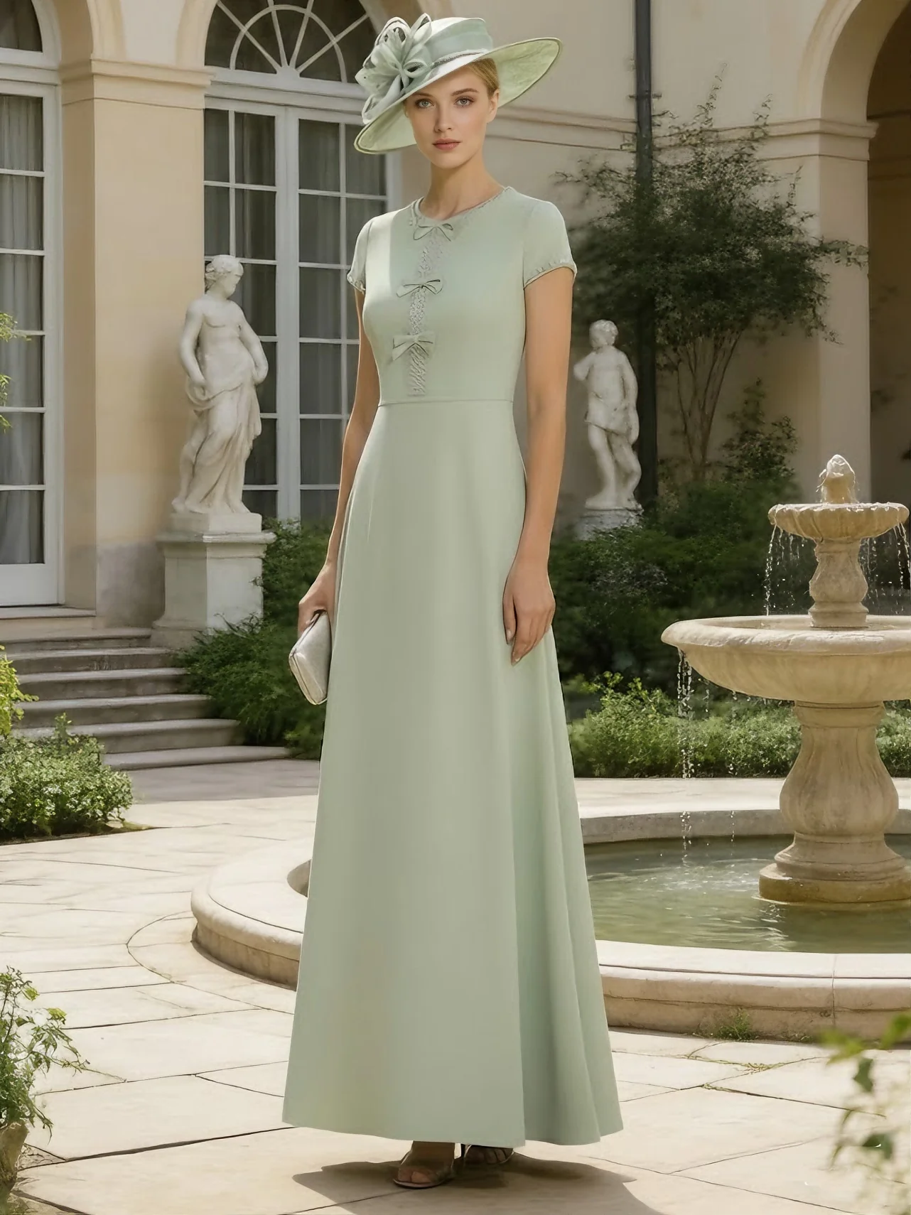 A-Line/Princess Scoop Satin Mother of the Bride Dresses Ankle-Length Short Sleeves Beading