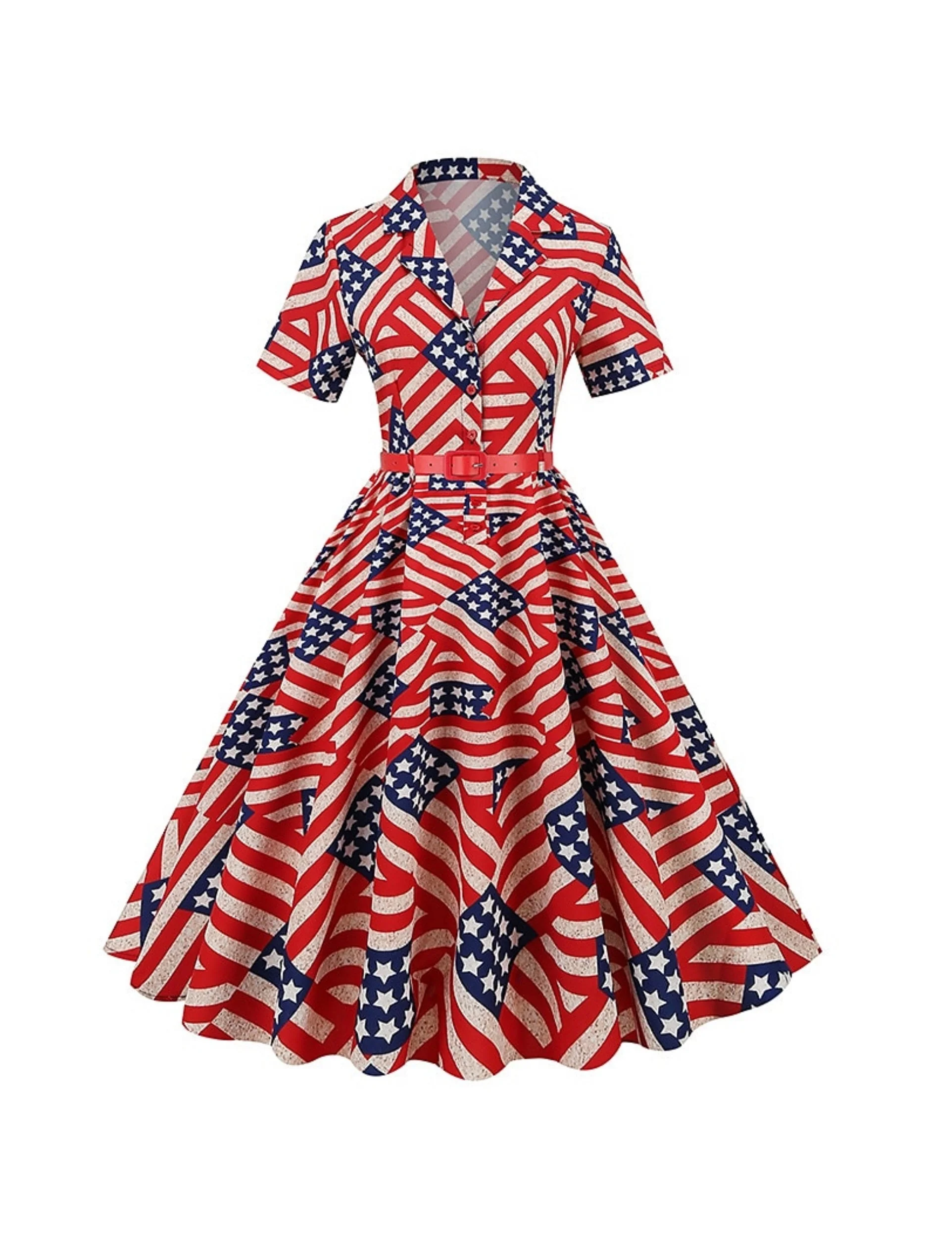 A-Line/Princess Scoop Short Sleeves Tea-Length Vintage Dress - Image 2