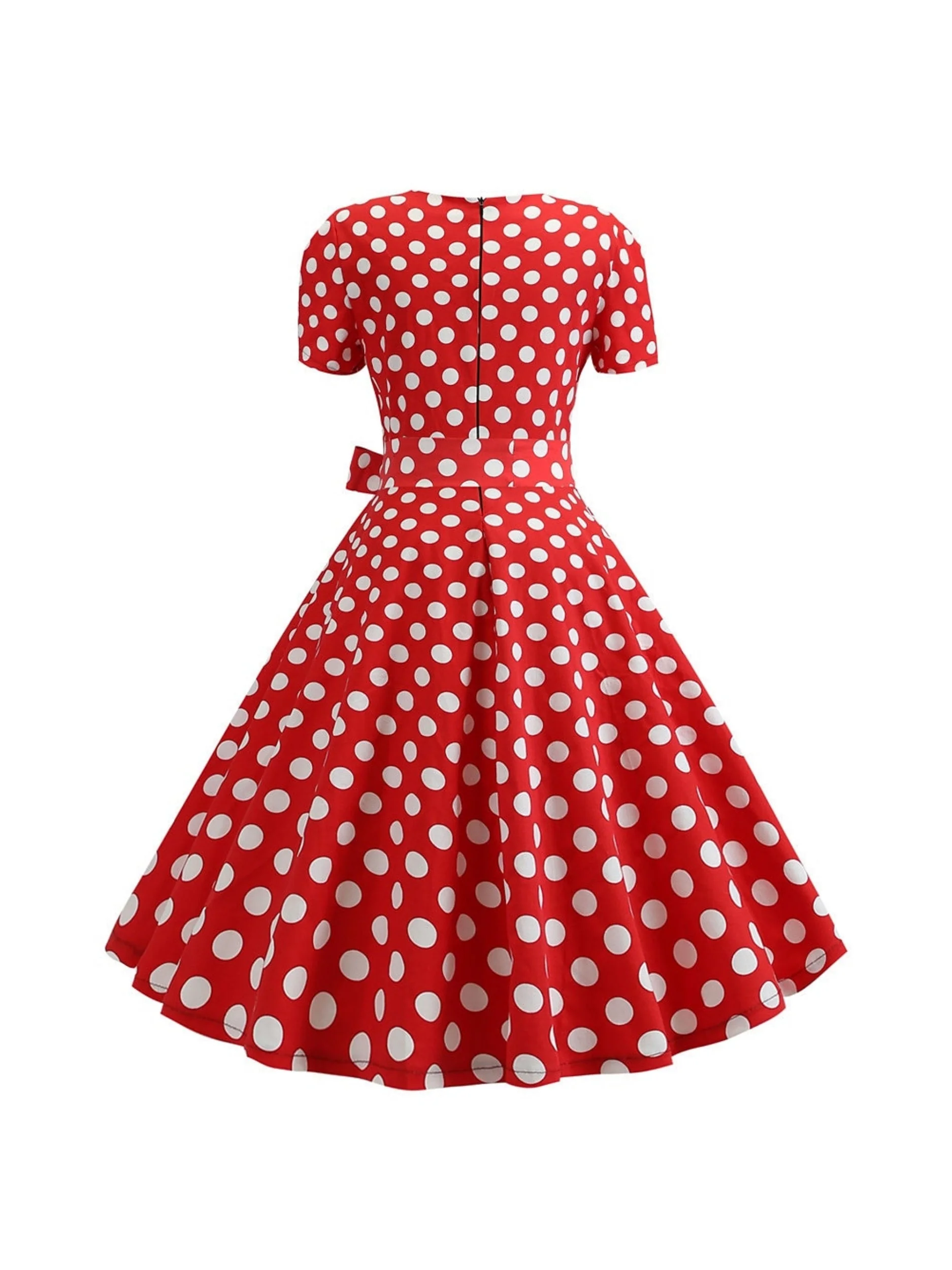 A-Line/Princess Scoop Short Sleeves Tea-Length Vintage Dress With Knotbow - Image 2
