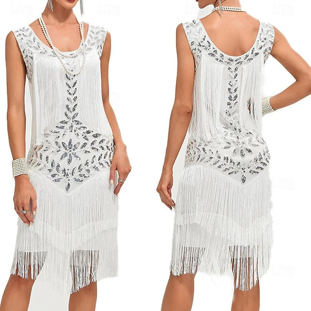 A-Line/Princess Scoop Sleeveless Knee-Length Vintage Dress with Sequins &Tassel Fringe - Image 6