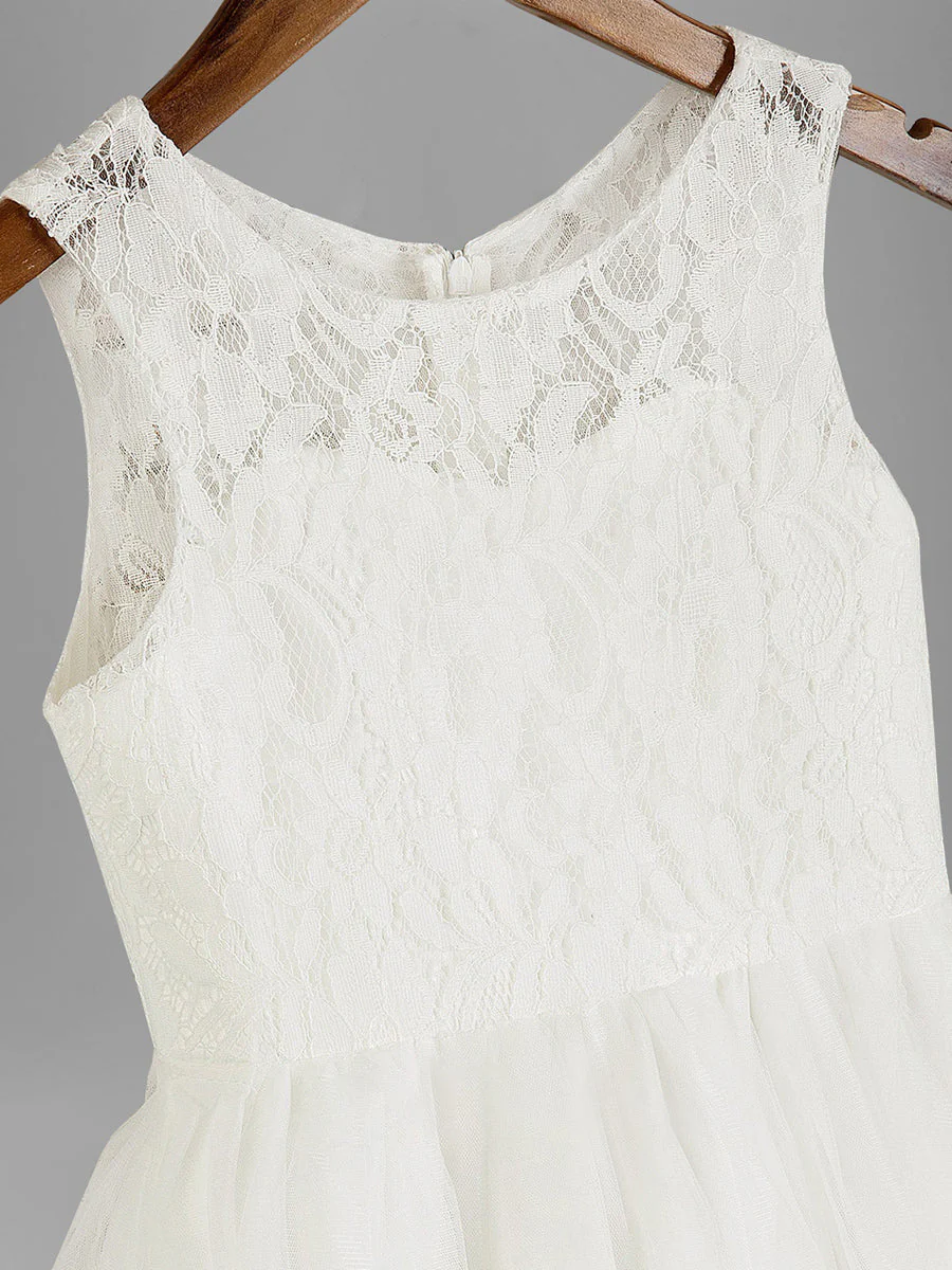 A-Line/Princess Scoop Sleeveless Tea Length Flower Girl Dress with Sash & Appliques - Image 5